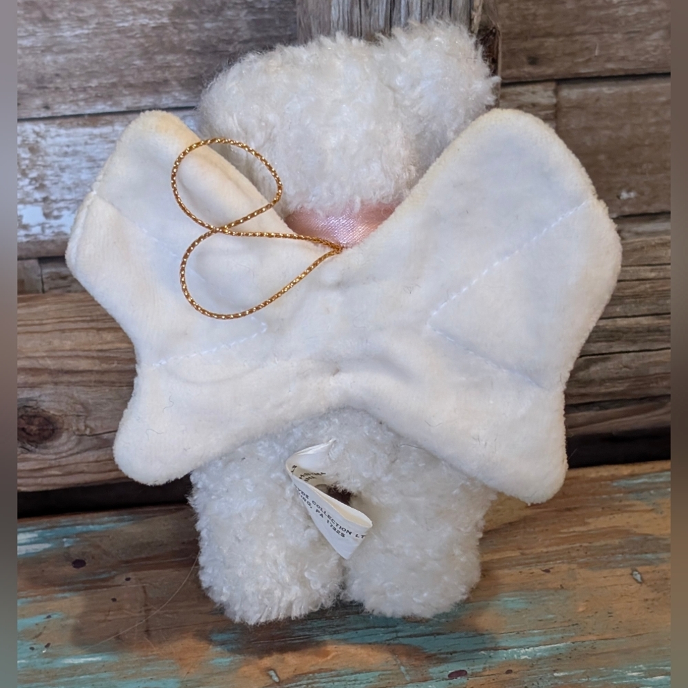Boyds Bears The Ornament Collection White Plush Angel Bear With Pink Ribbon/Rose - Picture 3 of 9